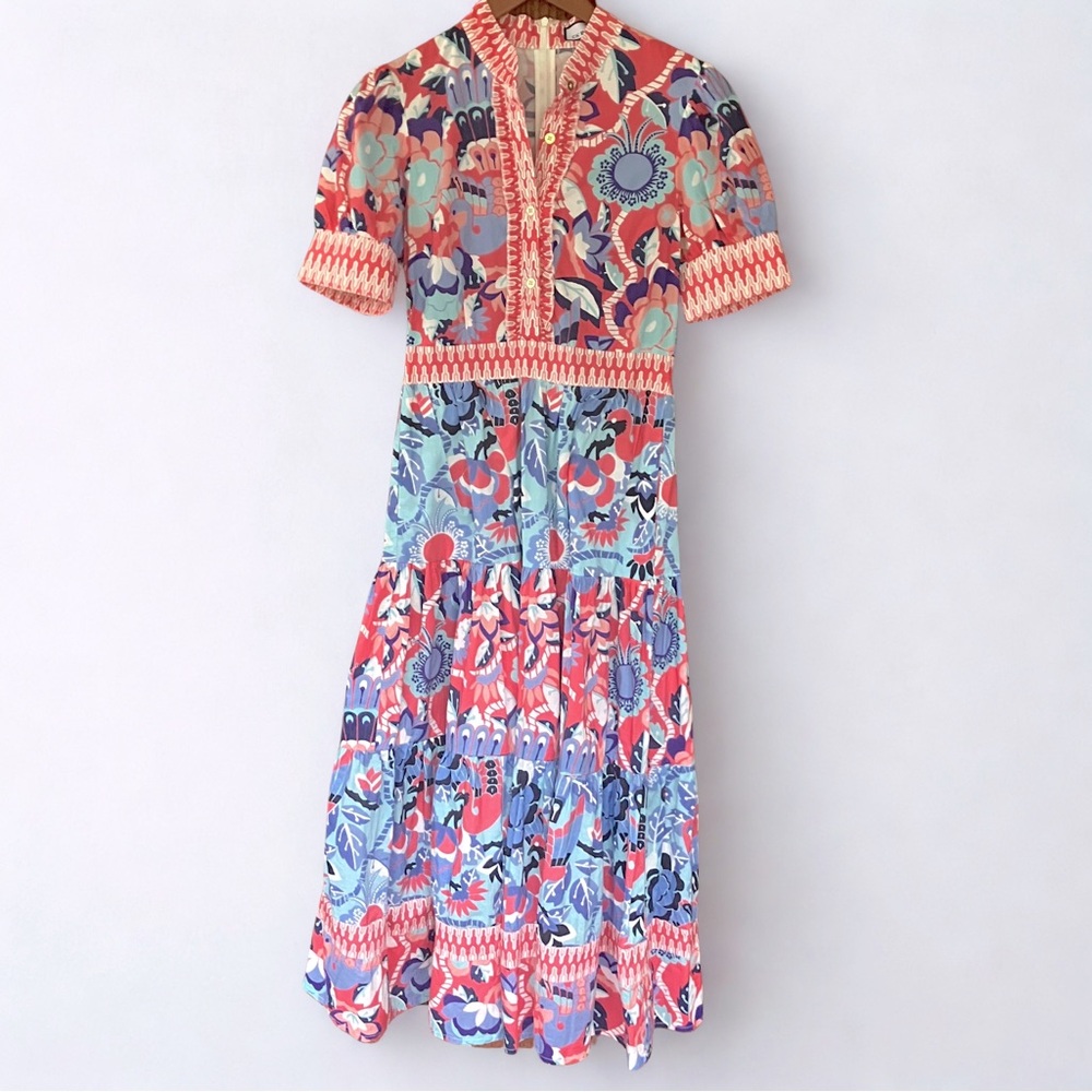 CK Bradley Annabelle Rare Coral Falconer Puff Sleeve Tier Maxi Dress XS